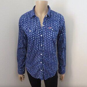 Hollister Polka Dot Button Down Shirt Size XS Top Navy Blue & White